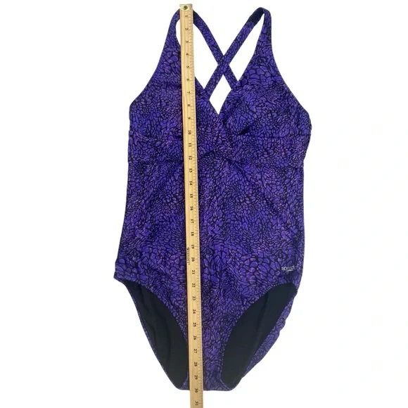 Speedo Womens One Piece Purple Criss Cross Back Swimsuit Size 12 - Picture 8 of 9